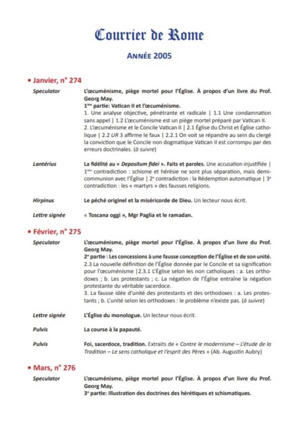 Courrier de Rome Archives 2005