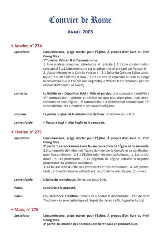 Courrier de Rome Archives 2005
