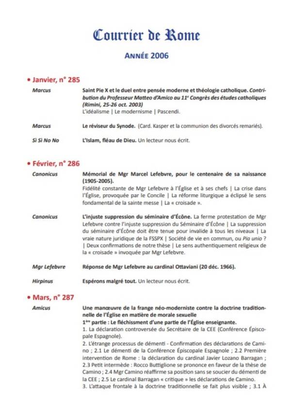 Courrier de Rome Archives 2006