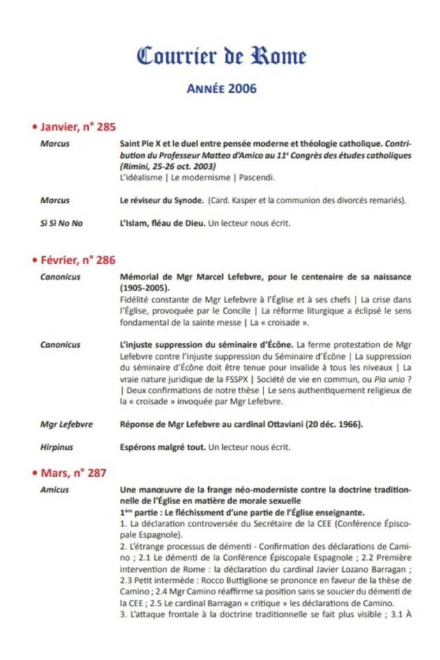 Courrier de Rome Archives 2006