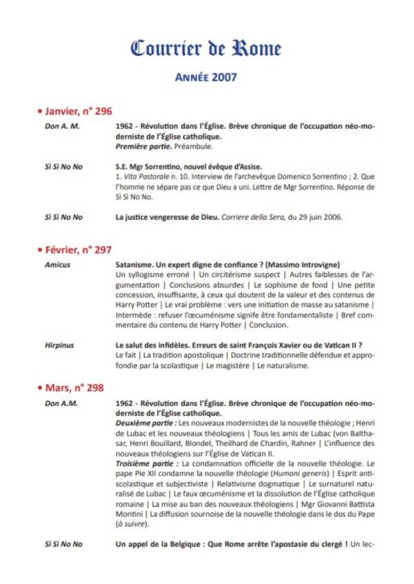 Courrier de Rome Archives 2007