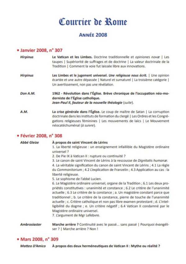 Courrier de Rome Archives 2008