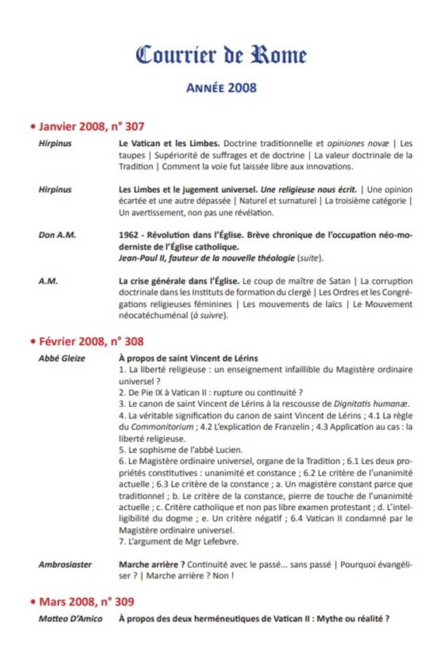 Courrier de Rome Archives 2008