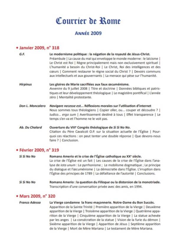 Courrier de Rome Archives 2009