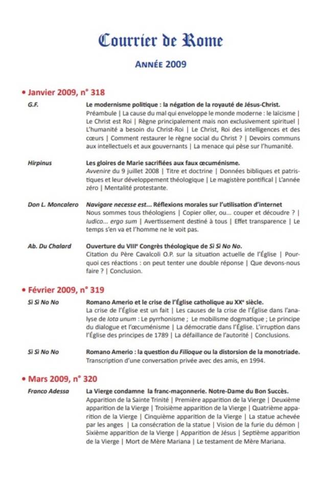 Courrier de Rome Archives 2009