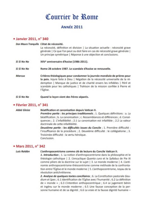 Courrier de Rome Archives 2011