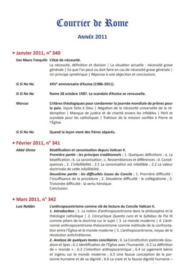 Courrier de Rome Archives 2011