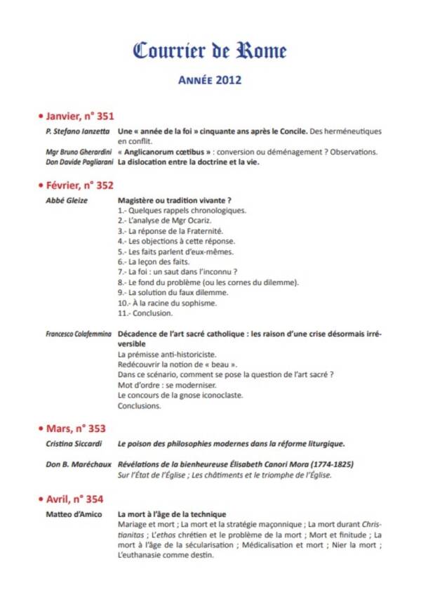 Courrier de Rome Archives 2012