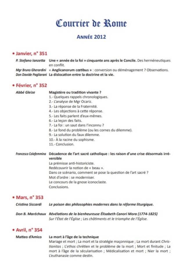 Courrier de Rome Archives 2012