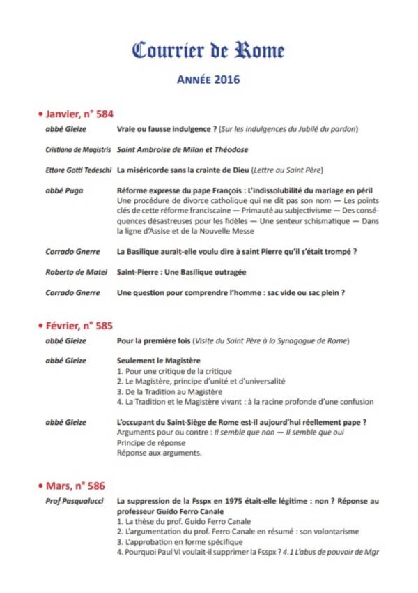 Courrier de Rome Archives 2016