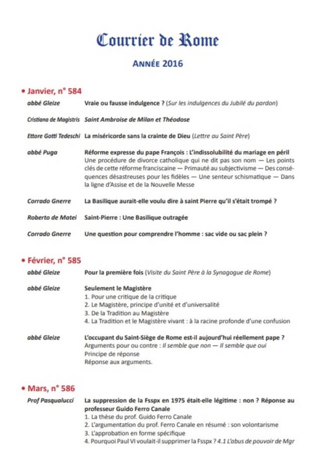 Courrier de Rome Archives 2016