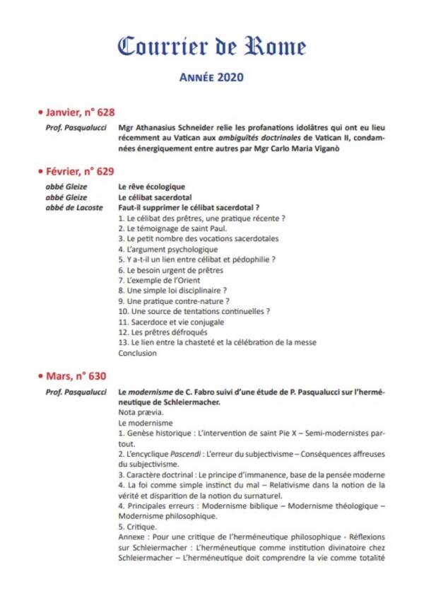 Courrier de Rome Archives 2020