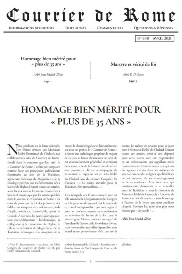 Courrier de Rome Avril 2021