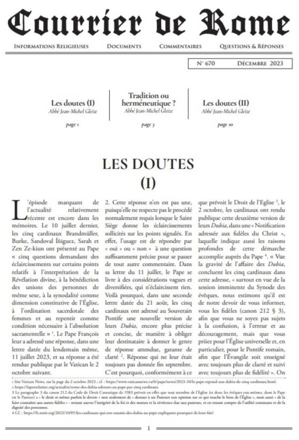 Courrier de Rome Décembre 2023