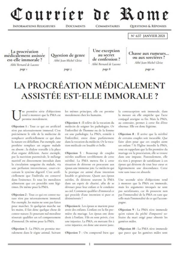 Courrier de Rome Janvier 2021