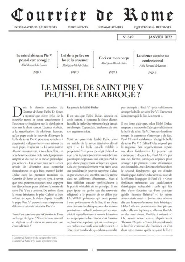 Courrier de Rome Janvier 2022