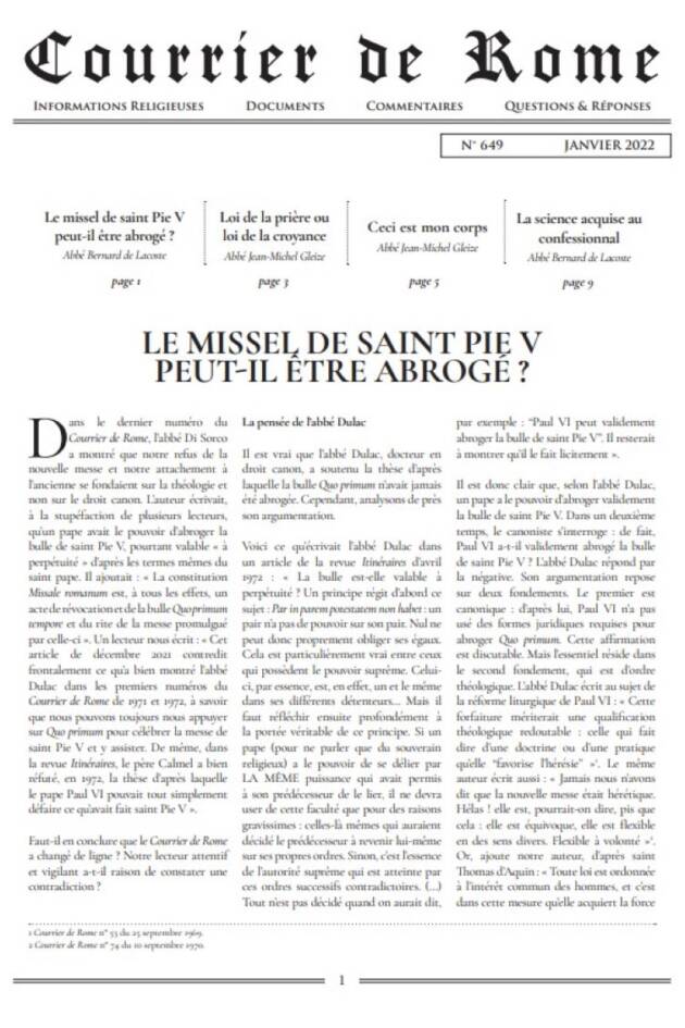 Courrier de Rome Janvier 2022
