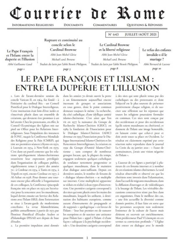 Courrier de Rome Juillet Août 2021