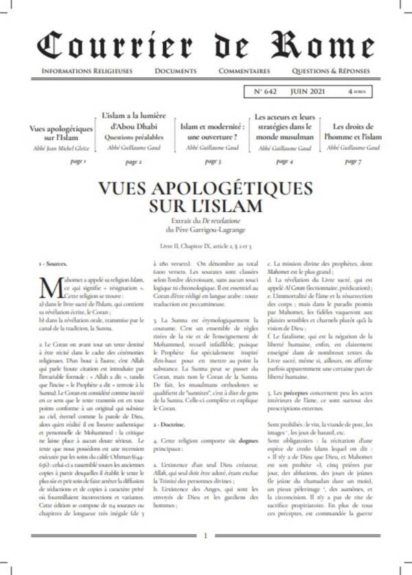 Courrier de Rome Juin 2021