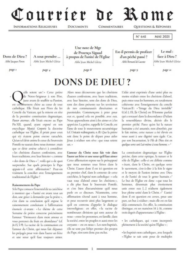 Courrier de Rome Mai 2021