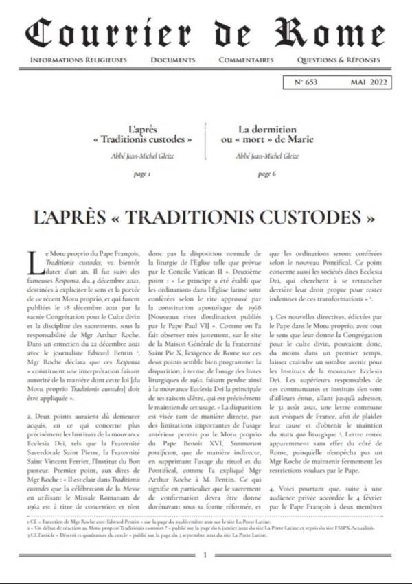 Courrier de Rome Mai 2022