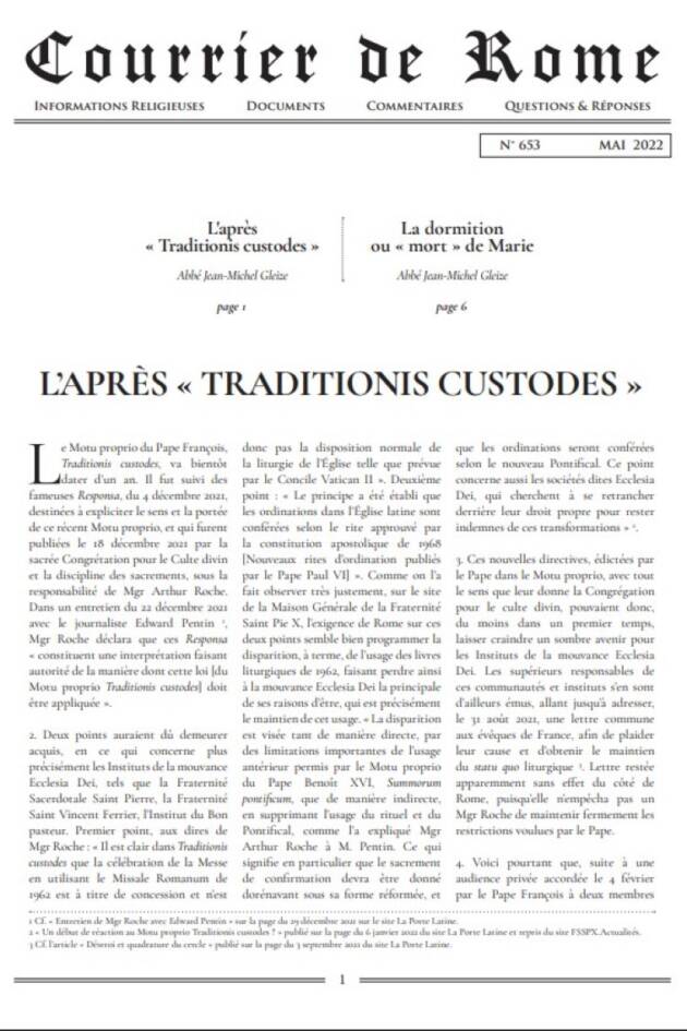 Courrier de Rome Mai 2022