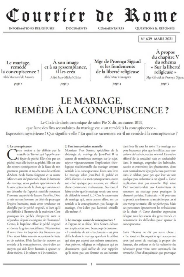 Courrier de Rome Mars 2021