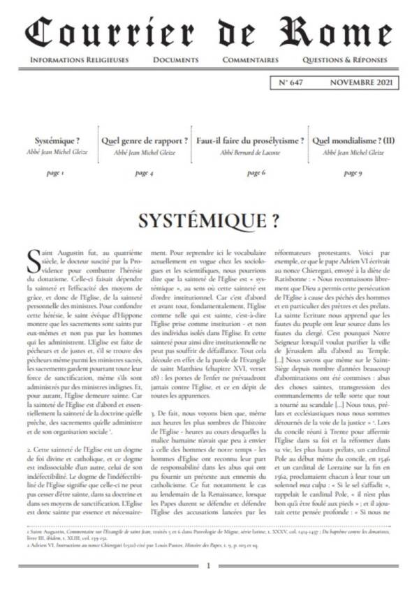 Courrier de Rome Novembre 2021