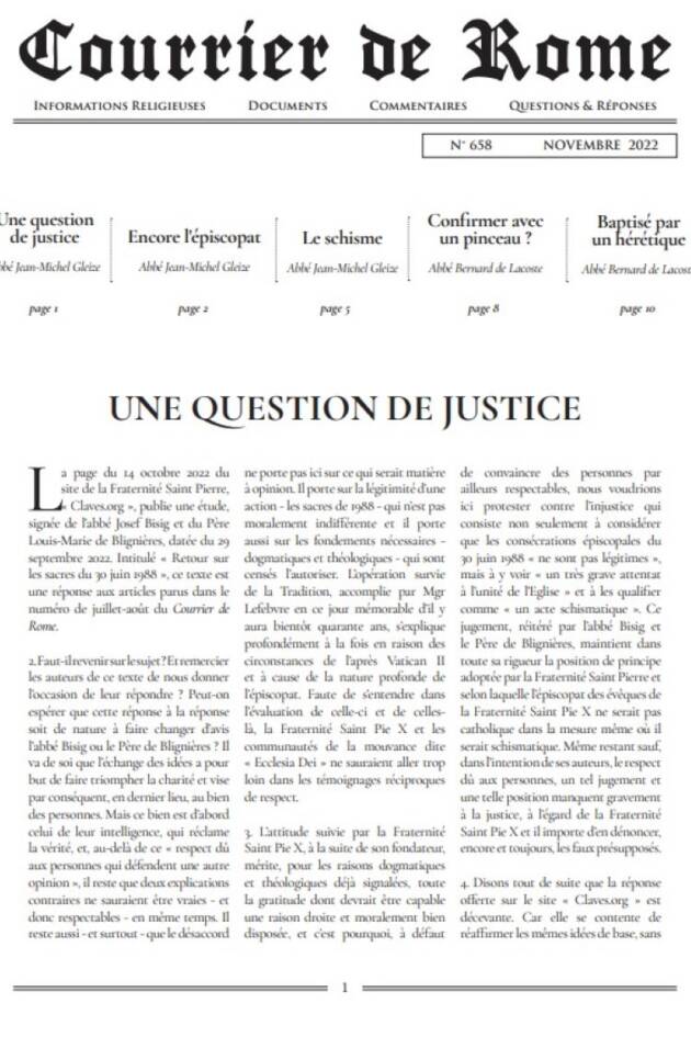Courrier de Rome Novembre 2022