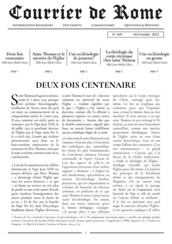 Courrier de Rome Novembre 2023