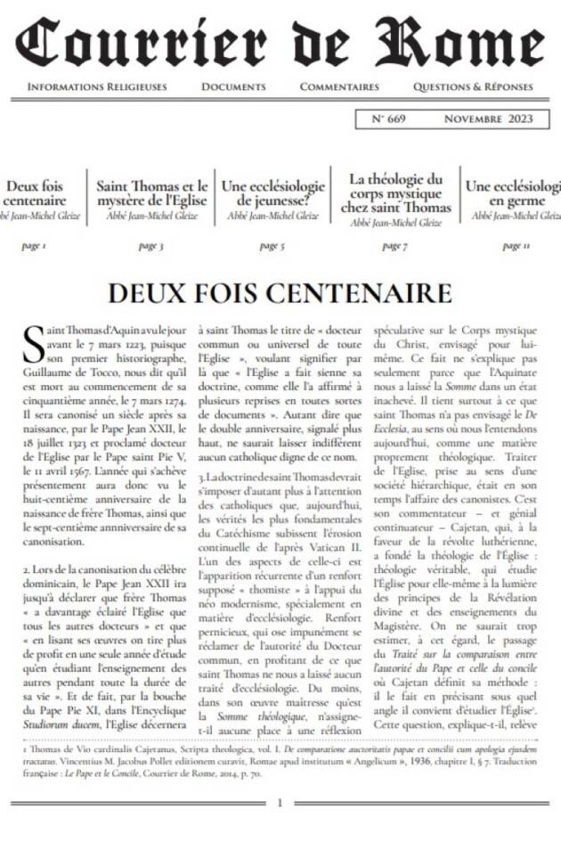 Courrier de Rome Novembre 2023