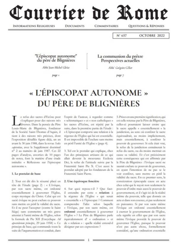 Courrier de Rome Octobre 2022