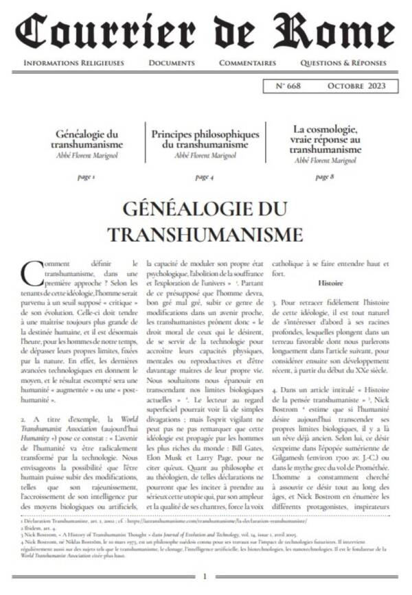 Courrier de Rome Octobre 2023