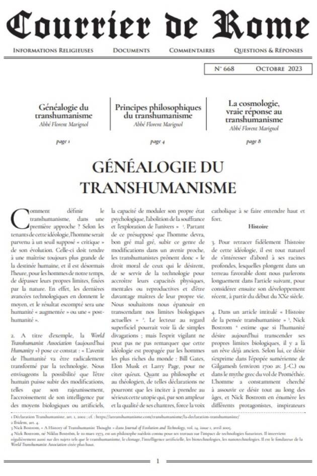 Courrier de Rome Octobre 2023