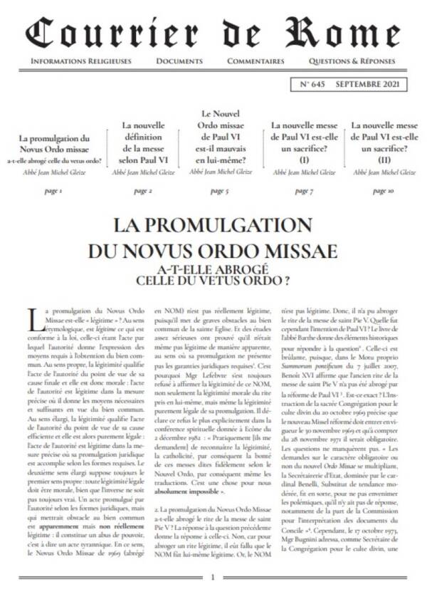 Courrier de Rome Septembre 2021