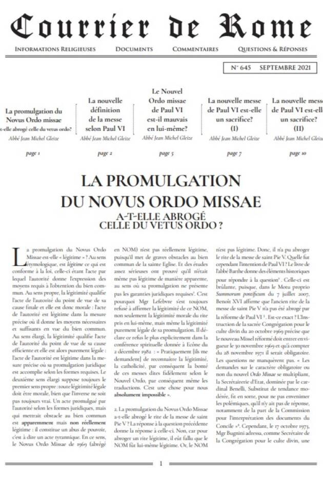 Courrier de Rome Septembre 2021