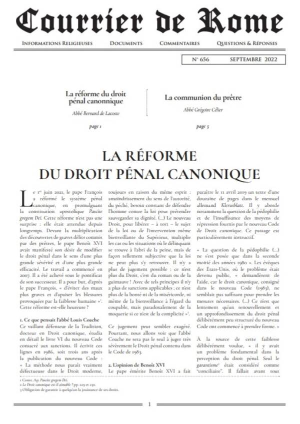 Courrier de Rome Septembre 2022