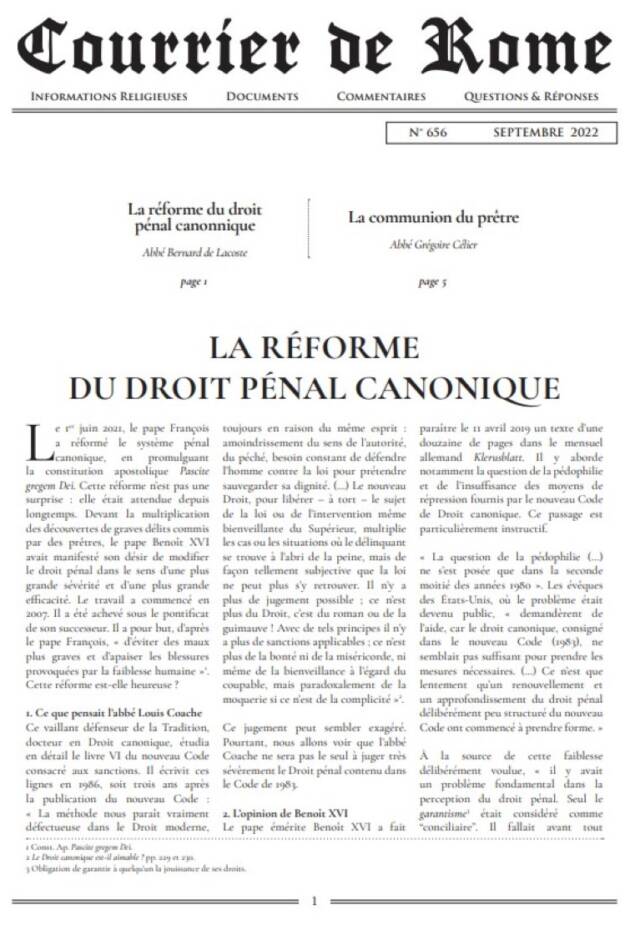 Courrier de Rome Septembre 2022