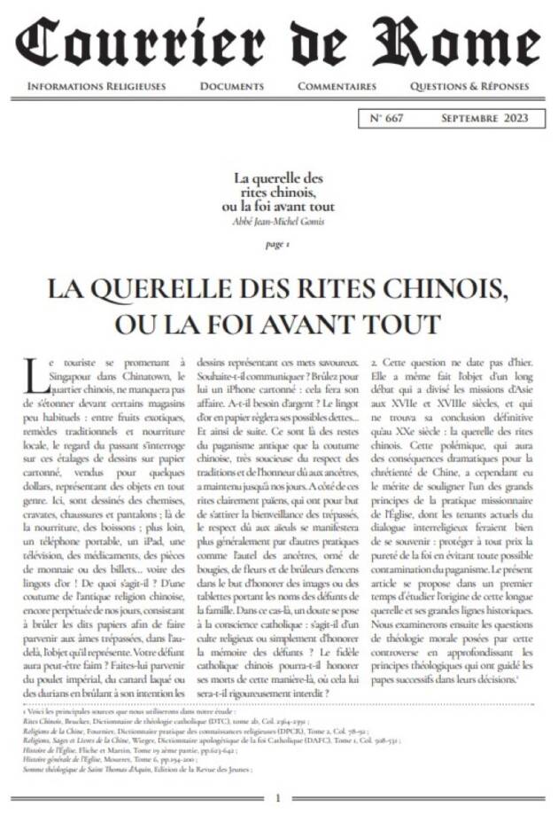 Courrier de Rome Septembre 2023