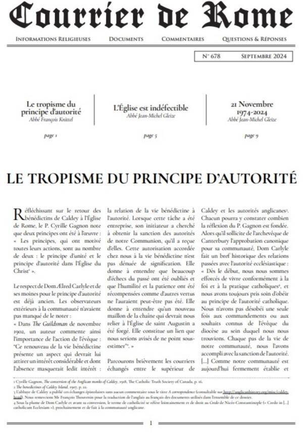 Courrier de Rome Septembre 2024