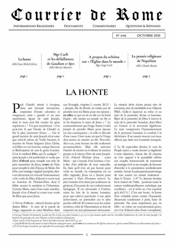 Courrier de Rome Octobre 2021