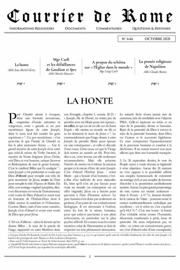 Courrier de Rome Octobre 2021