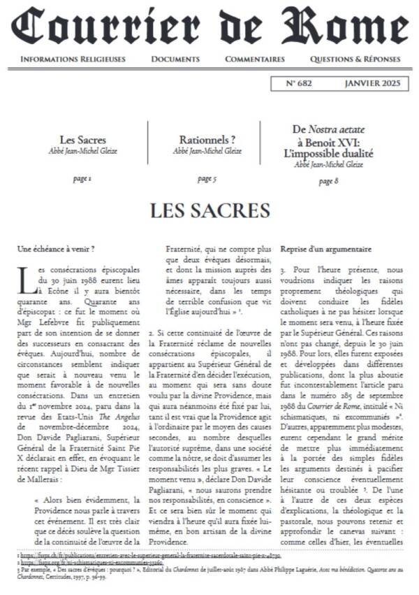 Courrier de Rome Janvier 2025