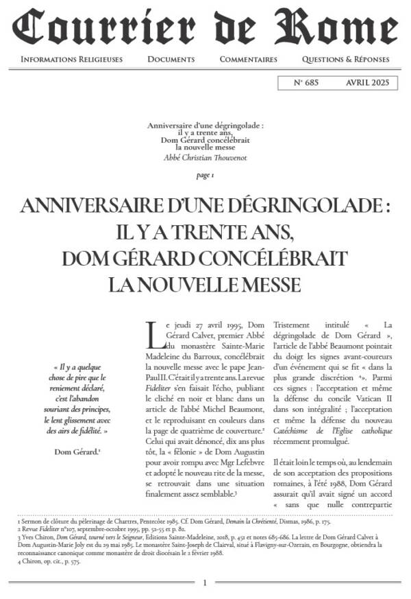 Courrier de Rome Avril 2025