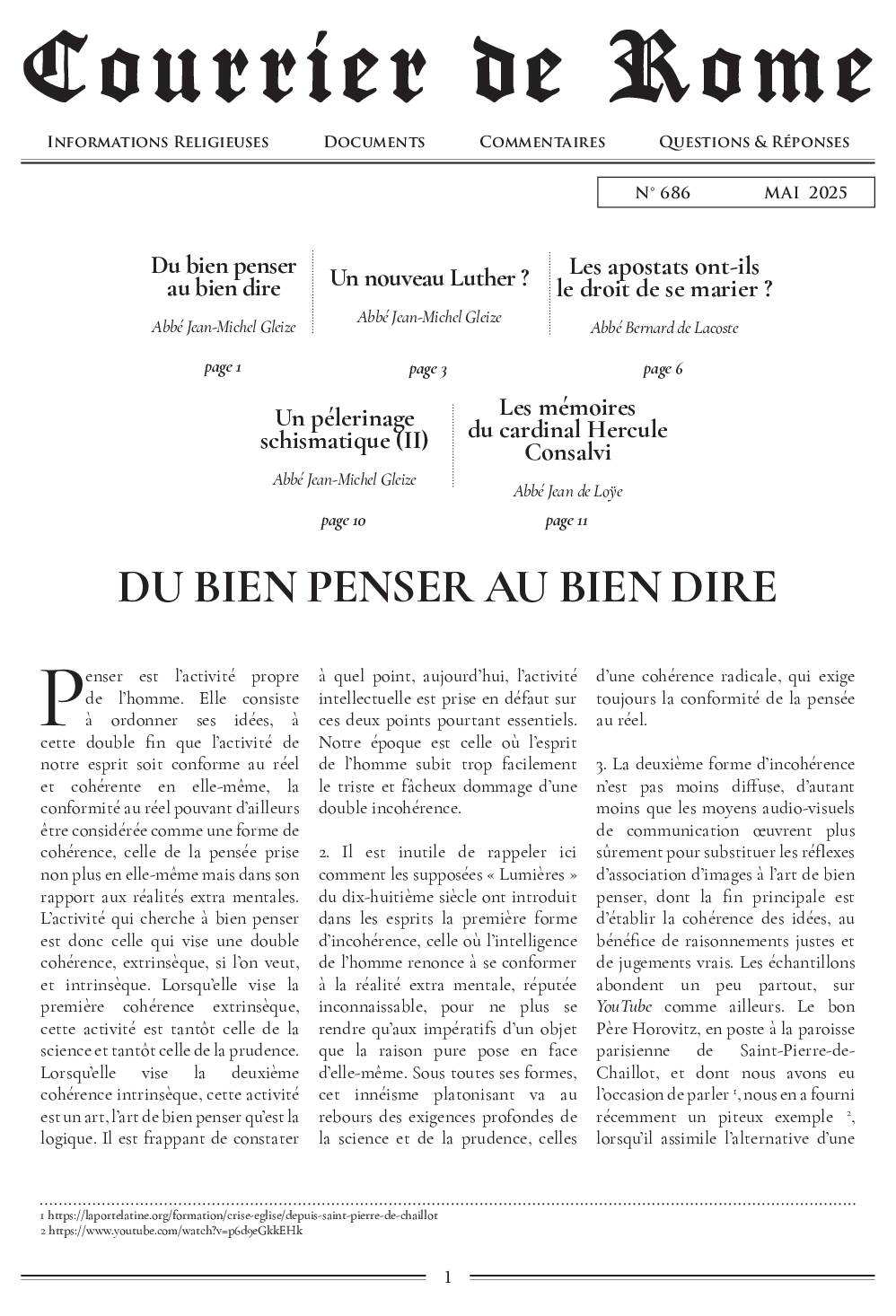Courrier de Rome Mai 2025