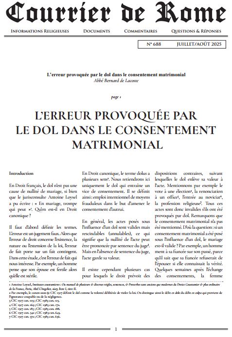 Courrier de Rome Juillet Aout 2025