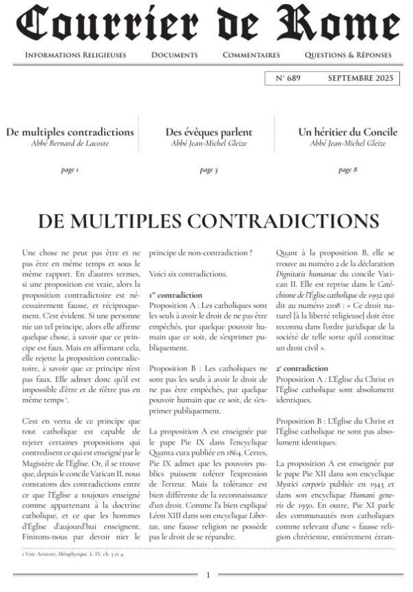Courrier de Rome Septembre 2025