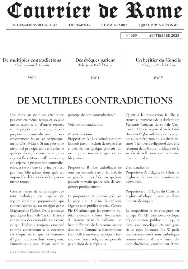 Courrier de Rome Septembre 2025