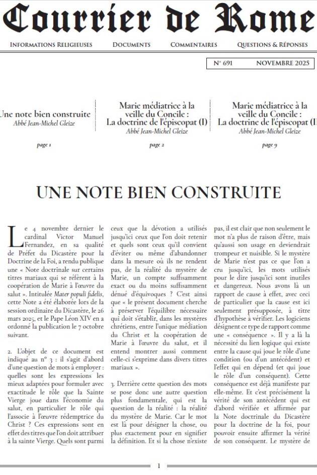 Courrier de Rome Novembre 2025