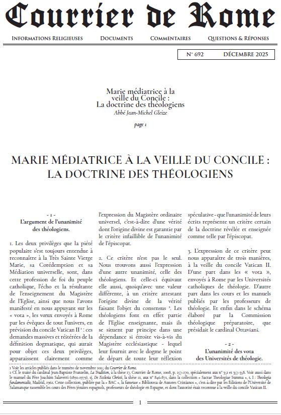 Courrier de Rome Décembre 2025